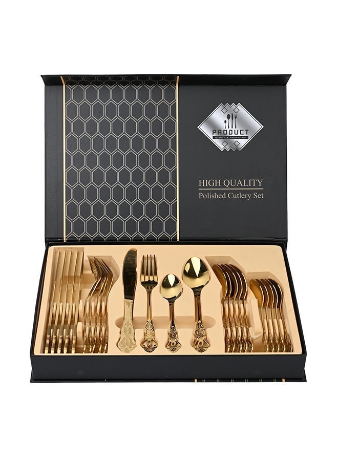 أولييرو طقم أدوات طعام متين وأنيق مكوّن من 24 قطعة لراحة استخدام ومائدة أنيقة – ذهبي - Image 3